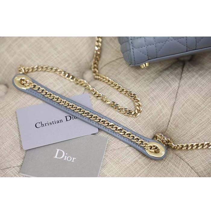 Dior Women CD Mini Lady Dior Bag Cloud Blue Cannage Lambskin