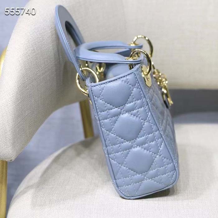 Dior Women CD Mini Lady Dior Bag Placid Blue Cannage Lambskin