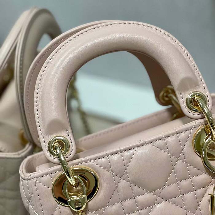Dior Women CD Mini Lady Dior Bag Powder Pink Cannage Lambskin