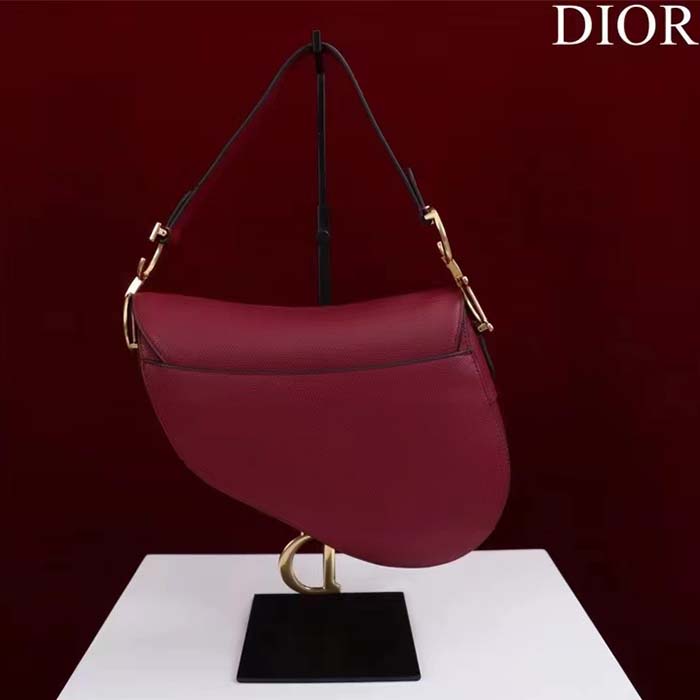 Dior Women CD Saddle Bag Strap Amaryllis Red Grained Calfskin