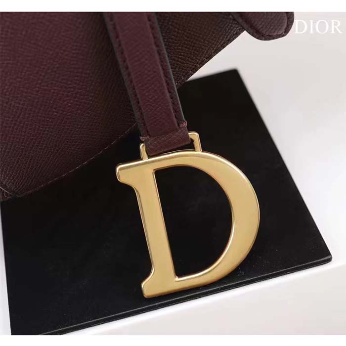 Dior Women CD Saddle Bag Strap Burgundy Grained Calfskin