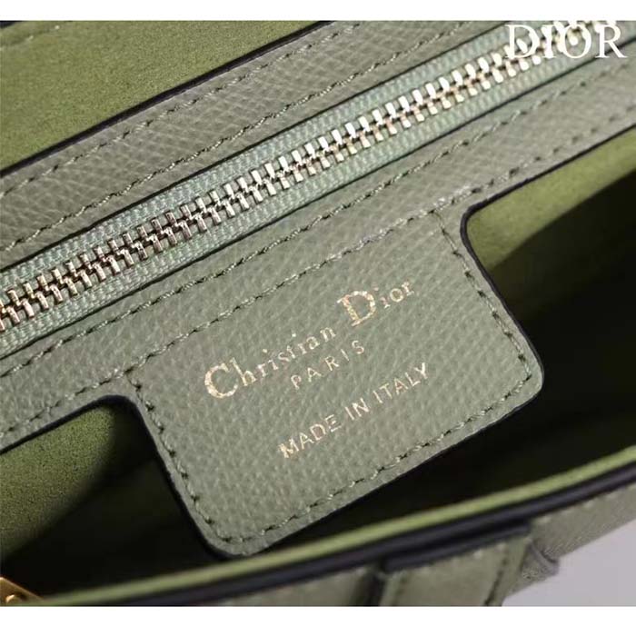 Dior Women CD Saddle Bag Strap Cedar Green Grained Calfskin