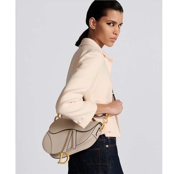 Dior Women CD Saddle Bag Strap Sand-Colored Grained Calfskin