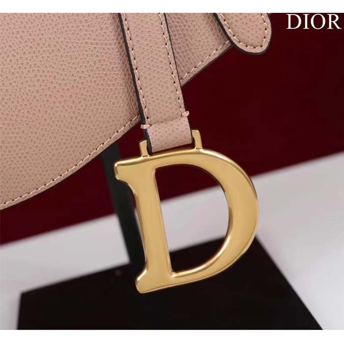 Dior Women CD Saddle Bag Strap Sand Pink Grained Calfskin