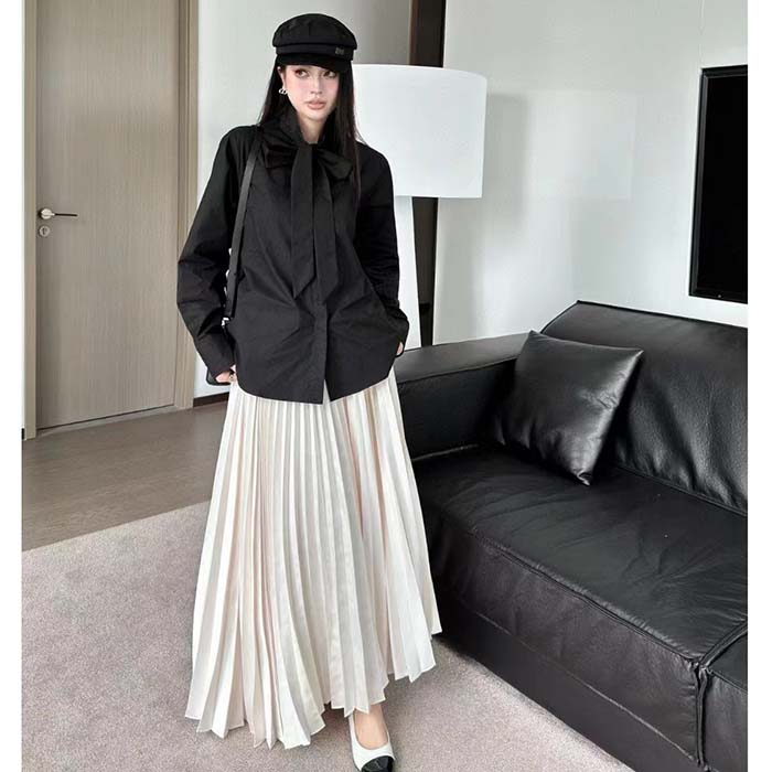 Dior Women CD Shirt Bow Collar Black Cotton Silk Poplin