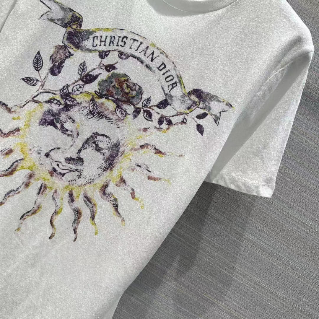 Dior Women CD T-Shirt White Stonewashed Cotton Linen Jersey