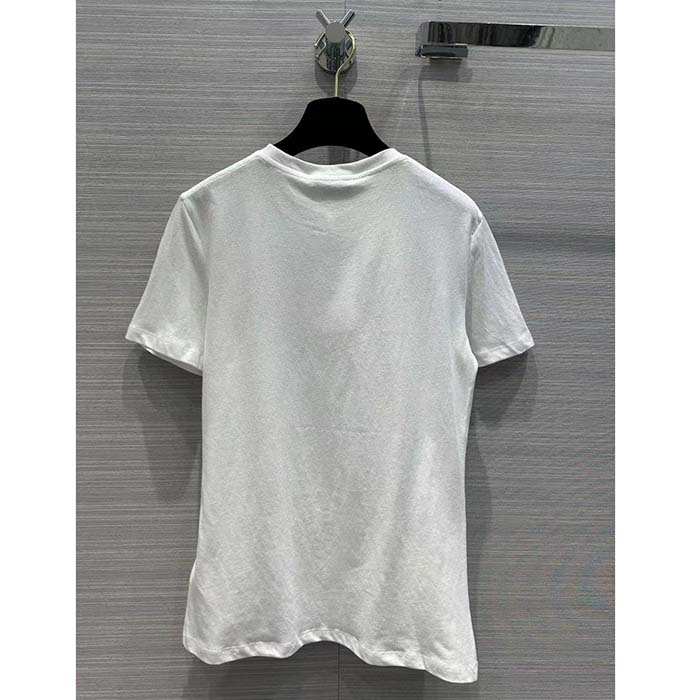 Dior Women CD T-Shirt White Stonewashed Cotton Linen Jersey