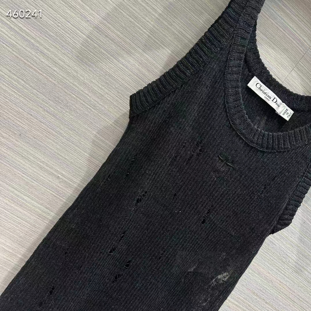 Dior Women CD Tank Top Black Technical Linen Knit