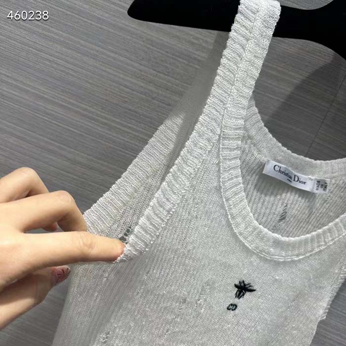 Dior Women CD Tank Top White Technical Linen Knit