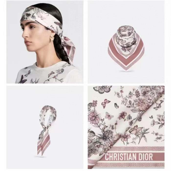 Dior Women CD Toile De Jouy Mexico 90 Square Scarf Pink Silk Twill