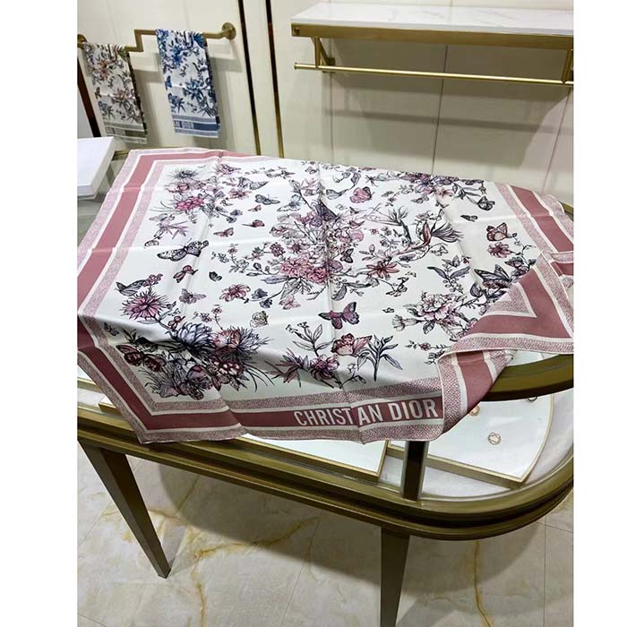 Dior Women CD Toile De Jouy Mexico 90 Square Scarf Pink Silk Twill