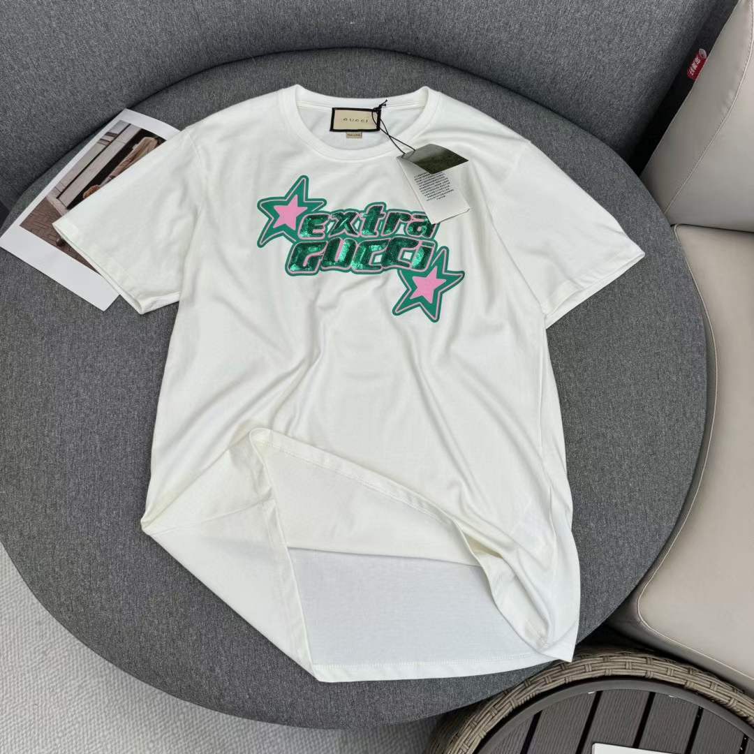 G*u*i gg women cotton jersey t-shirt off white crewneck short sleeves