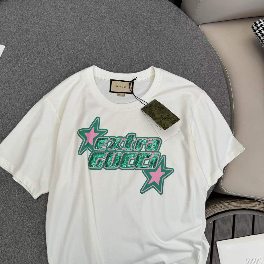 G*u*i gg women cotton jersey t-shirt off white crewneck short sleeves