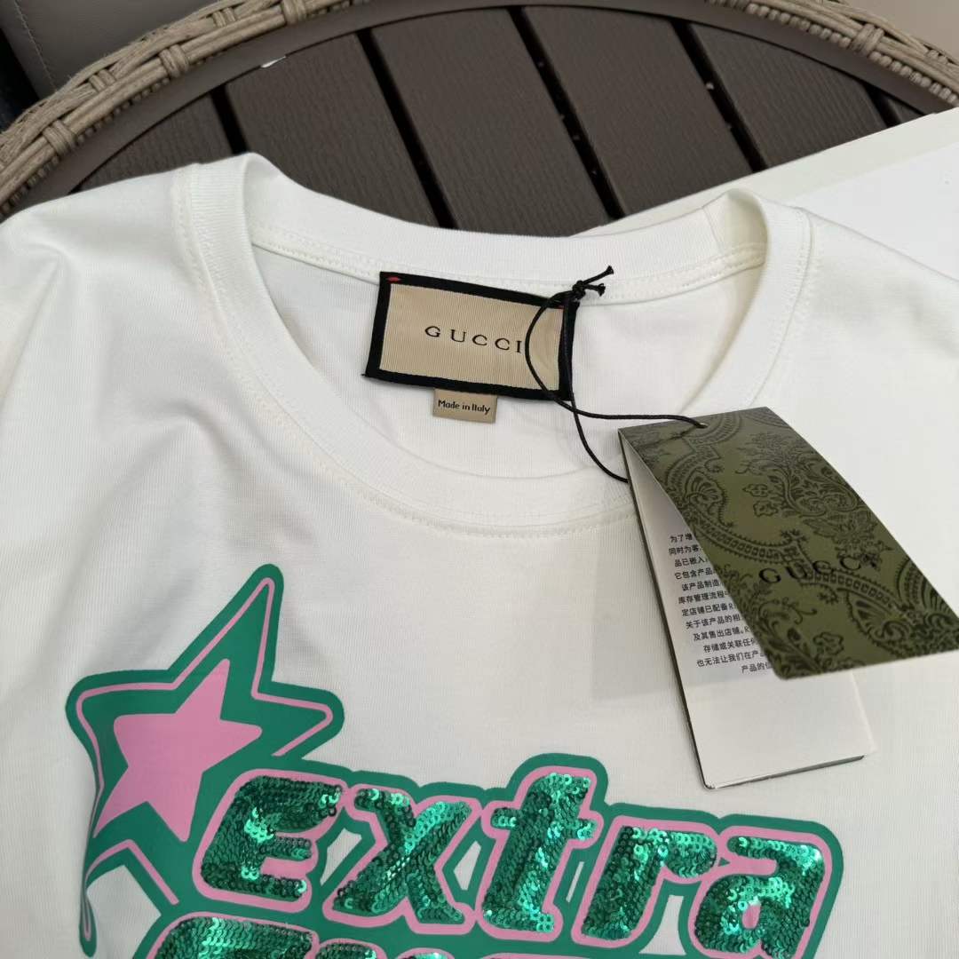 G*u*i gg women cotton jersey t-shirt off white crewneck short sleeves