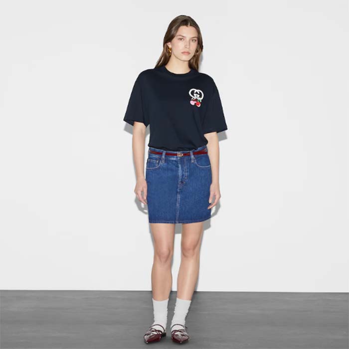 G*u*i gg women cotton jersey t-shirt patch black crewneck short sleeves