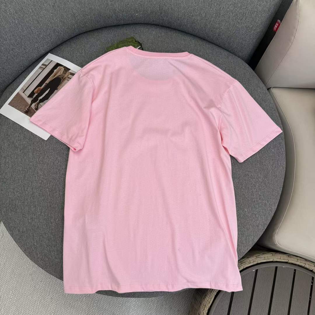 G*u*i gg women cotton jersey t-shirt patch pink crewneck short sleeves