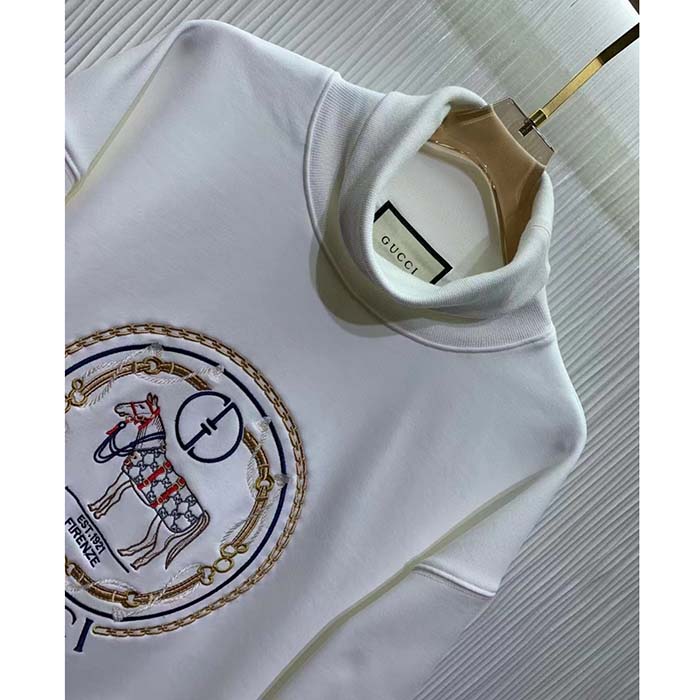 G*u*i gg women jersey sweatshirt embroidery white cotton turtleneck dropped shoulder
