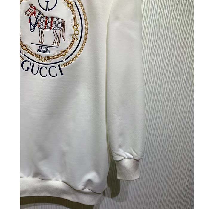 G*u*i gg women jersey sweatshirt embroidery white cotton turtleneck dropped shoulder
