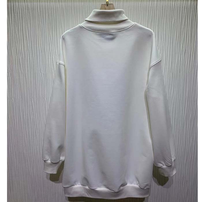 G*u*i gg women jersey sweatshirt embroidery white cotton turtleneck dropped shoulder