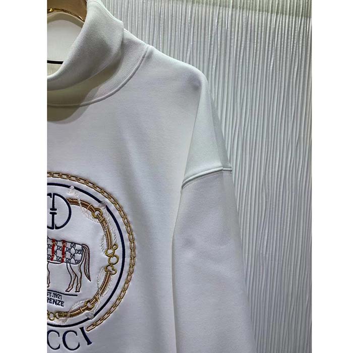 G*u*i gg women jersey sweatshirt embroidery white cotton turtleneck dropped shoulder