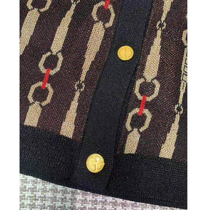 G*u*i gg women lamé horsebit jacquard cardigan brown v-neck