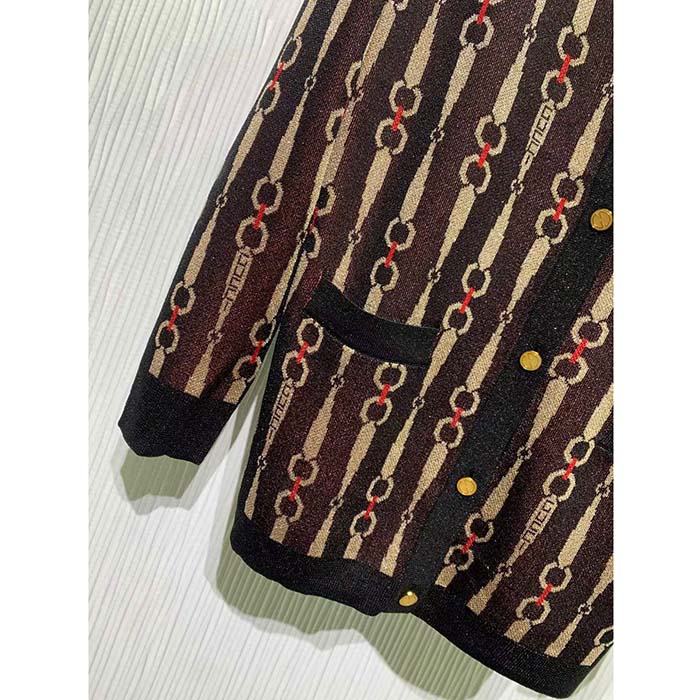 G*u*i gg women lamé horsebit jacquard cardigan brown v-neck