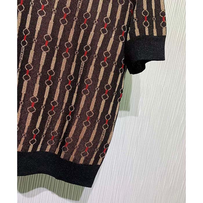 G*u*i gg women lamé horsebit viscose jacquard top crewneck short sleeves