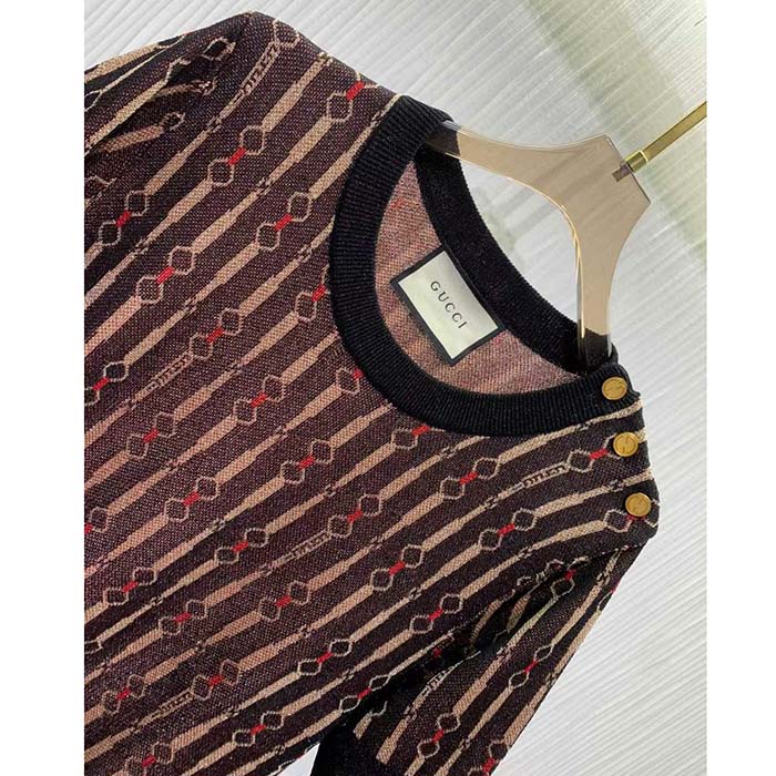 G*u*i gg women lamé horsebit viscose jacquard top crewneck short sleeves