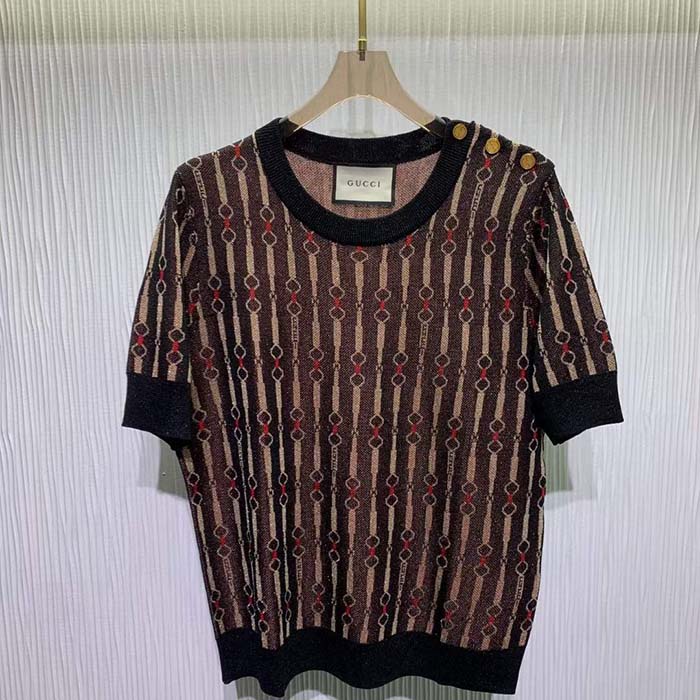 G*u*i gg women lamé horsebit viscose jacquard top crewneck short sleeves