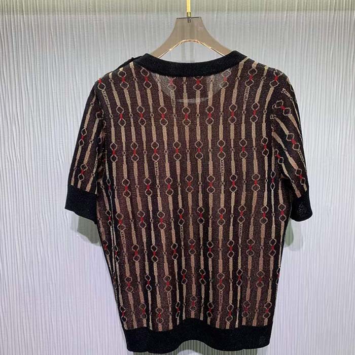 G*u*i gg women lamé horsebit viscose jacquard top crewneck short sleeves