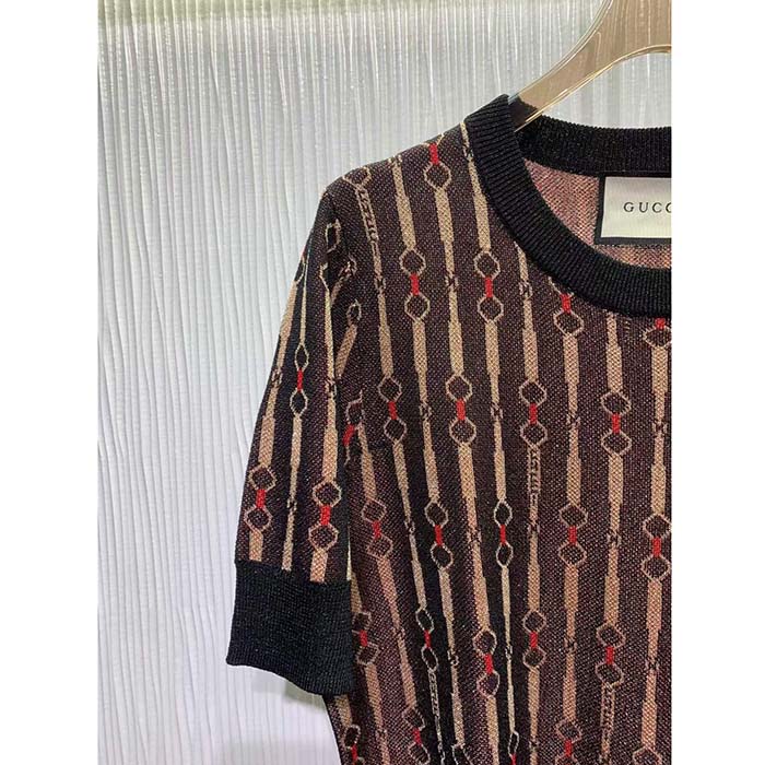 G*u*i gg women lamé horsebit viscose jacquard top crewneck short sleeves