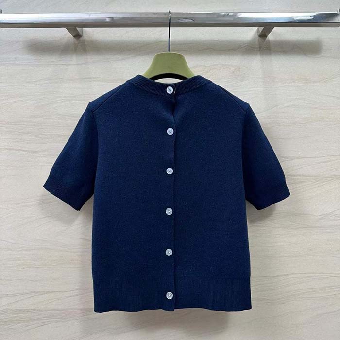 G*u*i gg women wool top G*u*i intarsia navy crewneck short sleeves