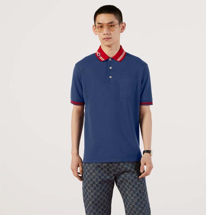 G*u*i men cotton piquet polo interlocking g side vents short sleeves