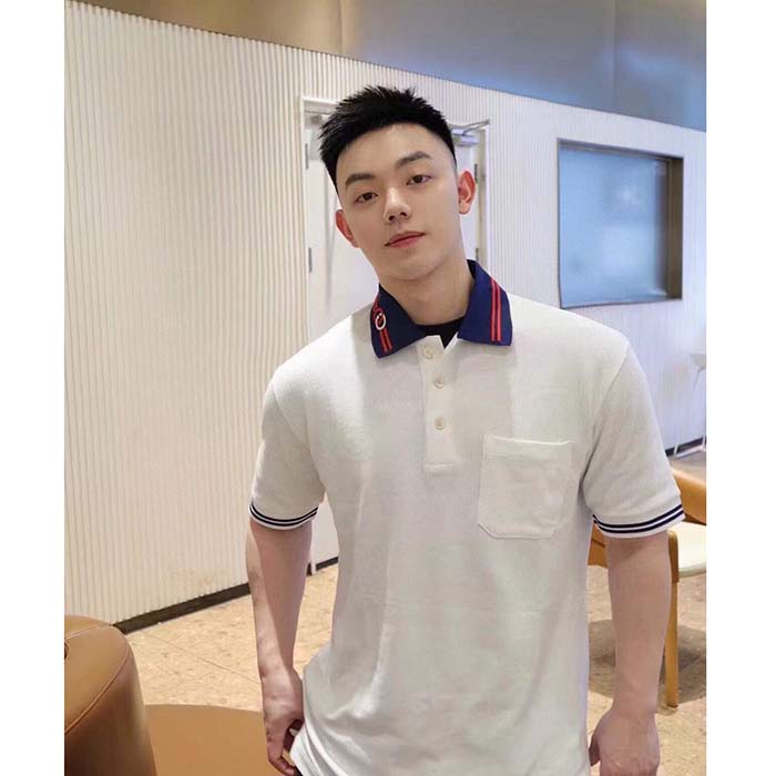 G*u*i men cotton piquet polo interlocking g white side vents short sleeves