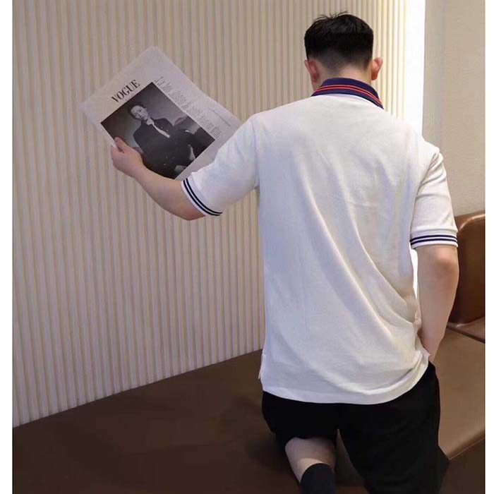 G*u*i men cotton piquet polo interlocking g white side vents short sleeves