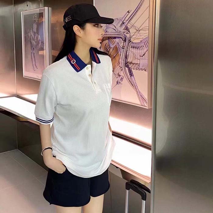 G*u*i women cotton piquet polo interlocking g white side vents short sleeves