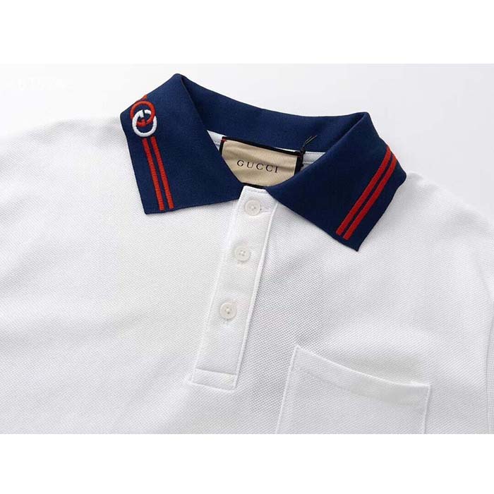 G*u*i women cotton piquet polo interlocking g white side vents short sleeves