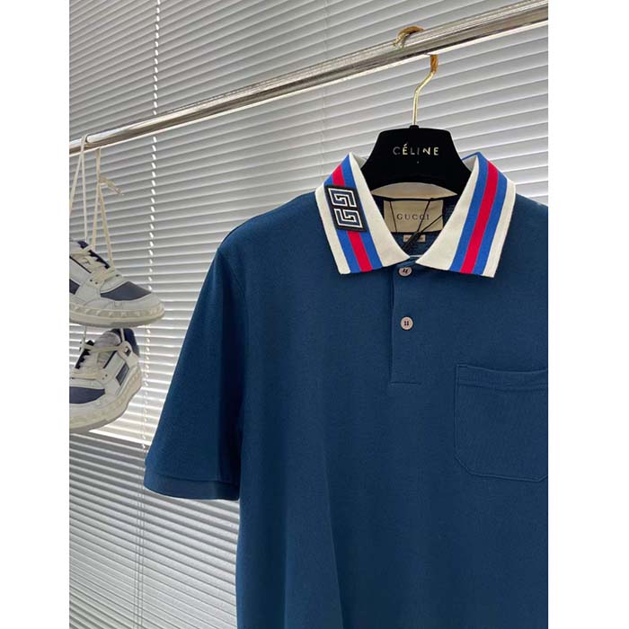 G*u*i women cotton piquet polo square gg blue collar short sleeves