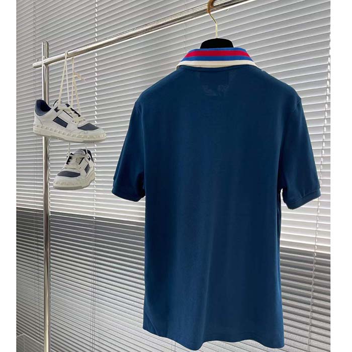 G*u*i women cotton piquet polo square gg blue collar short sleeves