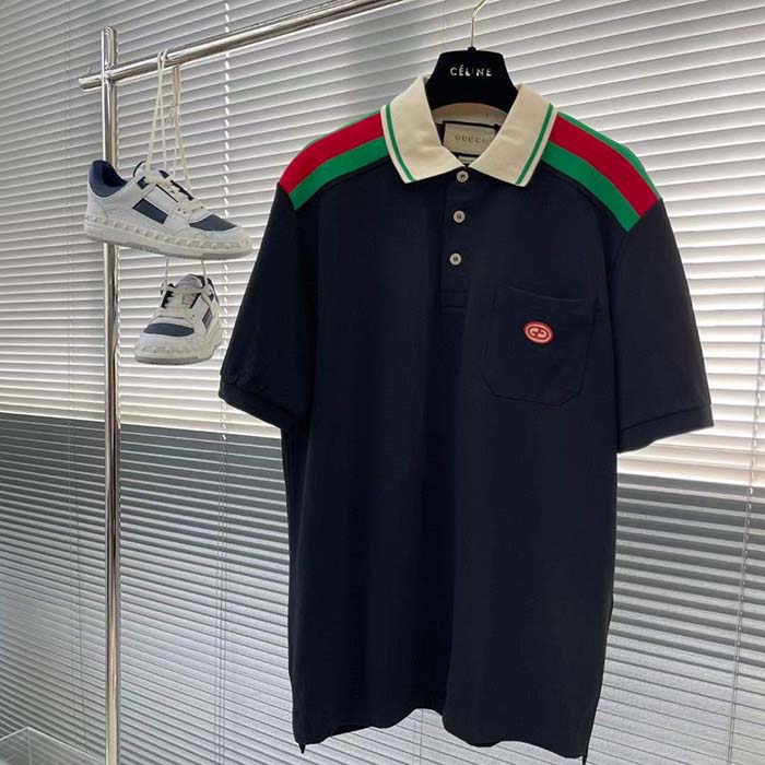 G*u*i men cotton polo interlocking g black short sleeves regular fit