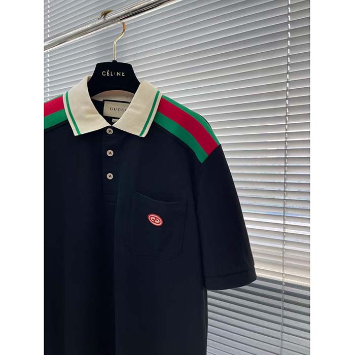G*u*i men cotton polo interlocking g black short sleeves regular fit