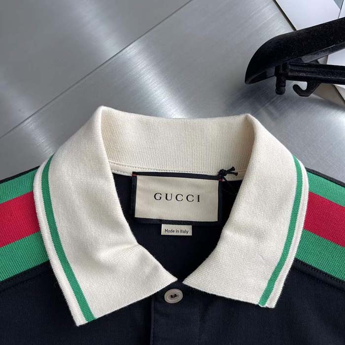 G*u*i men cotton polo interlocking g black short sleeves regular fit