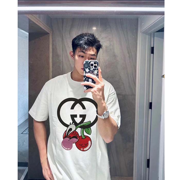 G*u*i men gg cotton jersey printed t-shirt crewneck short sleeves