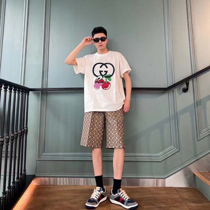 G*u*i men gg cotton jersey printed t-shirt crewneck short sleeves