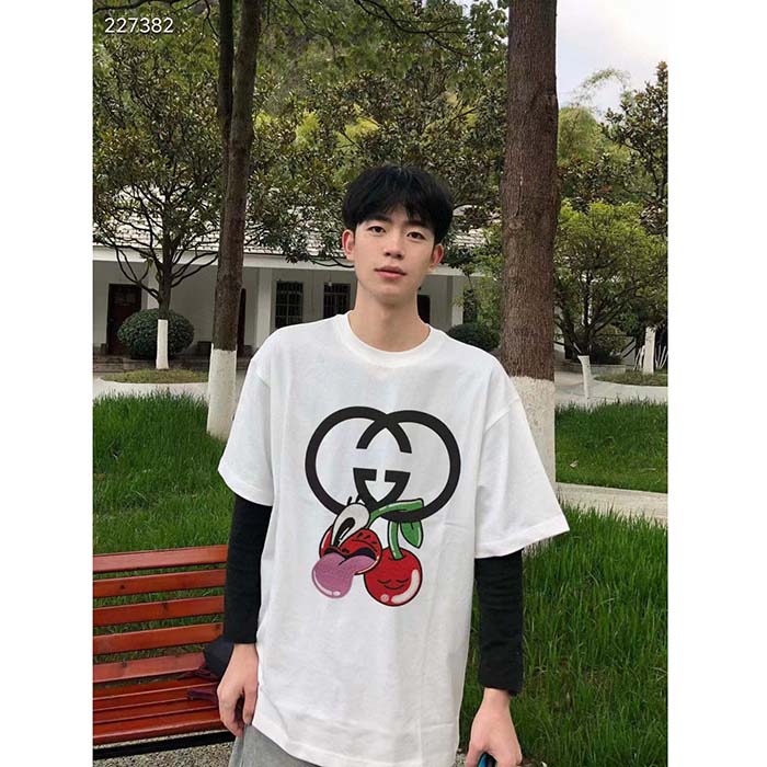 G*u*i men gg cotton jersey printed t-shirt crewneck short sleeves