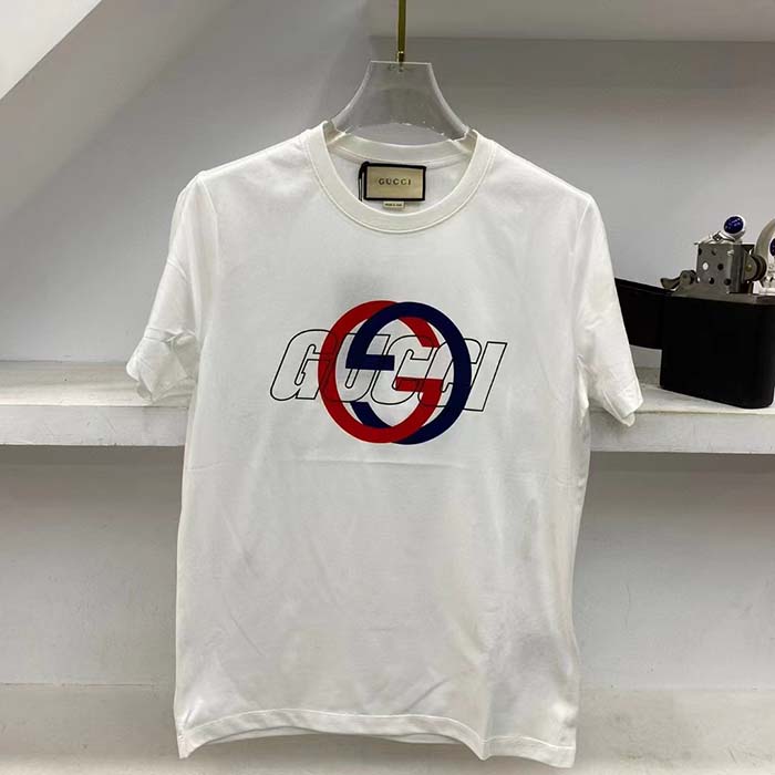G*u*i men gg cotton jersey printed t-shirt crewneck short sleeves