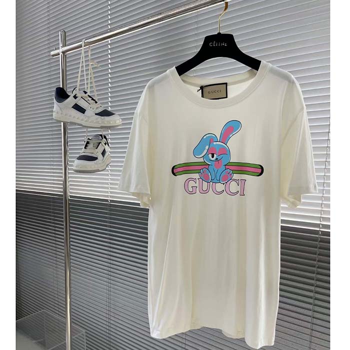 G*u*i women gg cotton jersey printed t-shirt white crewneck short sleeves
