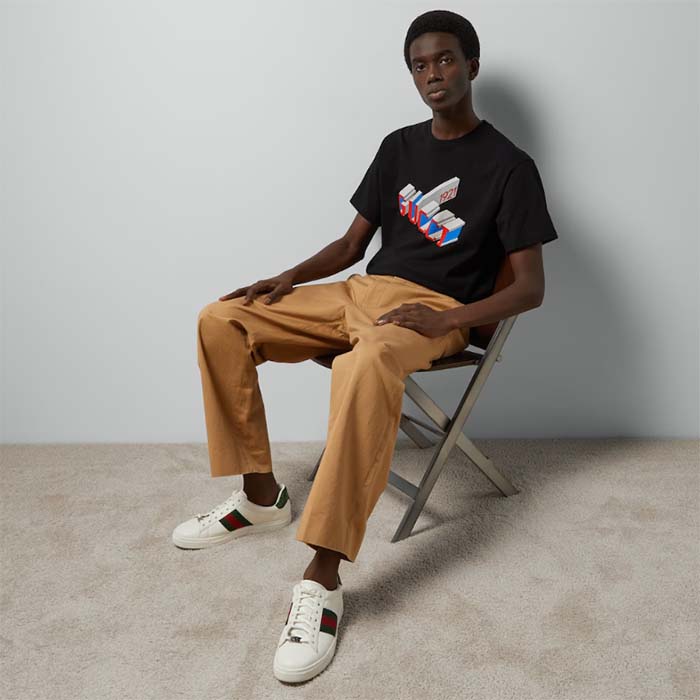 G*u*i men gg cotton jersey t-shirt black crewneck short sleeves