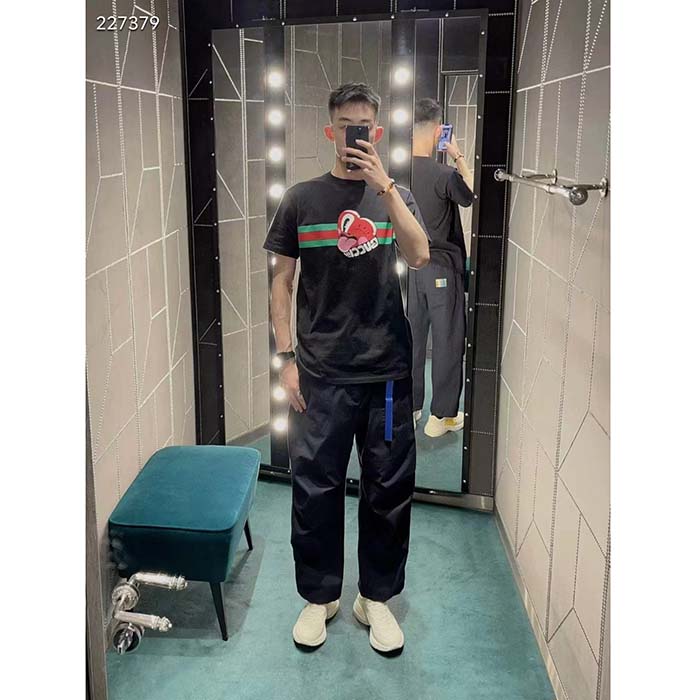 G*u*i men gg cotton jersey t-shirt print black crewneck short sleeves