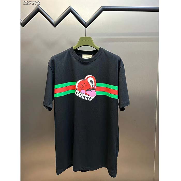 G*u*i women gg cotton jersey t-shirt print black crewneck short sleeves